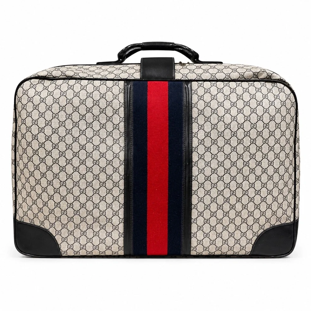 GUCCI SUPREME Sherry Line Navy GG Web Monogram Navy Suitcase COA